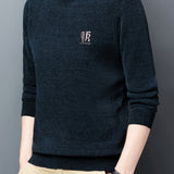 kkboxly All Match Knitted Solid Sweater, Men's Casual Warm Mid Stretch Crew Neck Pullover Sweater For Men Fall Winter