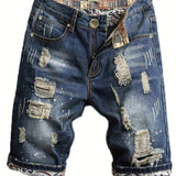 kkboxly  Men's Stylish Ripped Jeans Casual Royal Blue Shorts For Summer