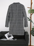 kkboxly  Men's Trendy Retro Houndstooth Long Sleeve Coat Windbreaker Lapel Long Overcoat For Autumn Winter