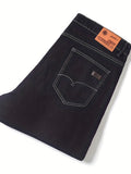 kkboxly  Men's Classic Design Jeans, Fashion Versatile Solid Denim Pants With Highly  Stretchy Fabric, Oversized Pants For Big & Tall Males, Plus Size