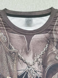 kkboxly  Fake Denim Vest Pattern, Street Wear, Men's Novelty Round Neck T-Shirt, Mens Clothing