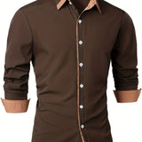 kkboxly  Men's Casual Trim Contrast Button Long Sleeve Shirt