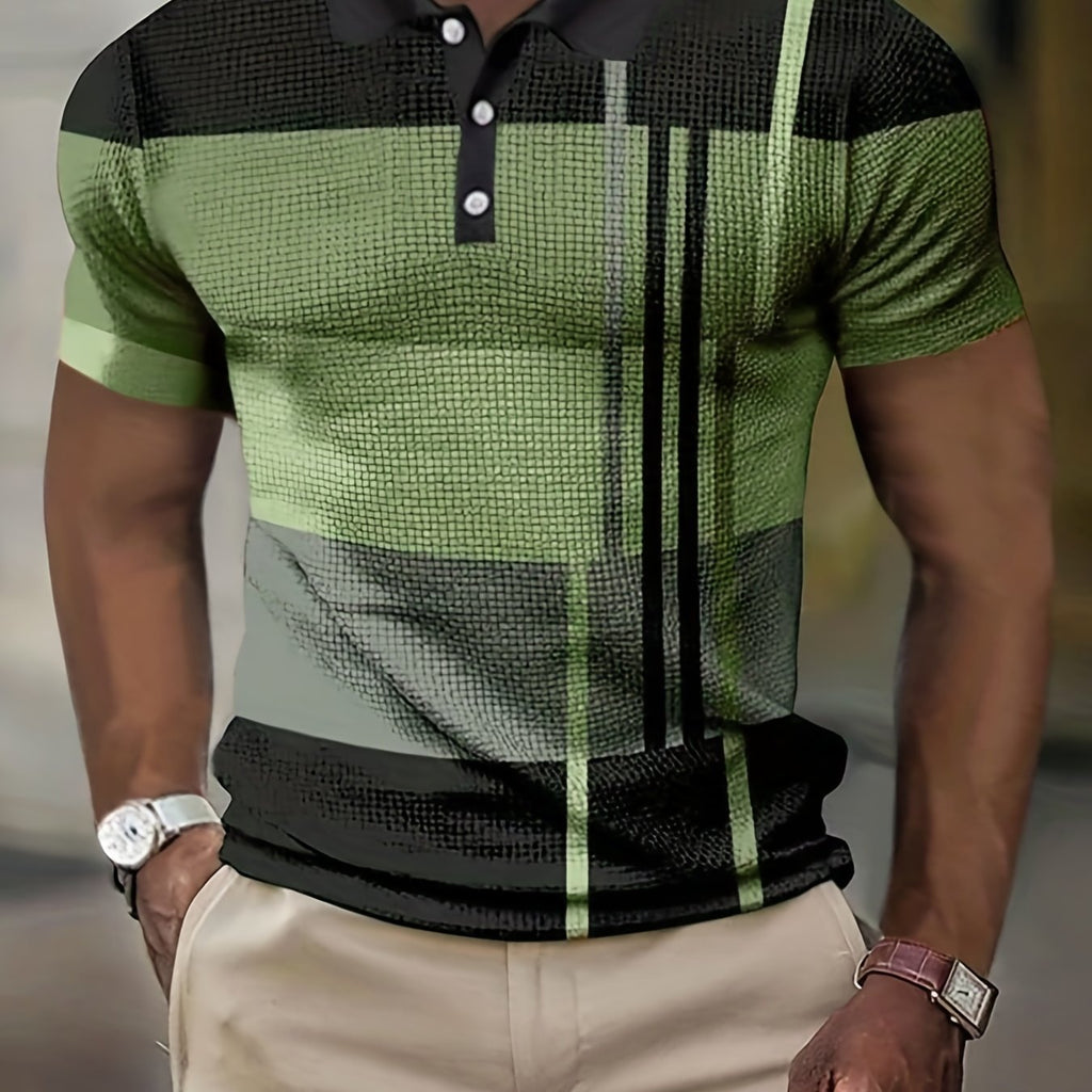 kkboxly  Men's Color Block Stripe Comfy Trendy Polo Shirt For Summer