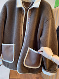 kkboxly  Contrast Trim Patched Pockets Outwear, Versatile Long Sleeve Button Front Coat For Fall & Winter, Women's Clothing
