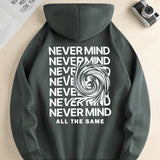 kkboxly  ''NEVER MIND'' Swirl Print Hoodies For Men, Graphic Hoodie With Kangaroo Pocket, Comfy Loose Trendy Hooded Pullover, Mens Clothing For Autumn Winter