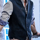 kkboxly  V Neck Suit Vest, Men's Casual Retro Style Solid Color Single Breasted Waistcoat For Spring Fall Dinner Suit Match Beer Festival