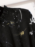 Kkboxly   Floral Print Ruffle Trim Dress, Elegant Stand Collar Long Sleeve Maxi Dress, Women's Clothing