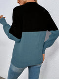 kkboxly  Two-tone Mock Neck Pullover Sweater, Casual Long Sleeve Sweater For Fall & Winter, Women's Clothing