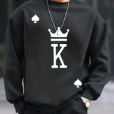 kkboxly  The King Print Trendy Sweatshirt, Men's Casual Graphic Design Crew Neck Pullover Sweatshirt For Men Fall Winter