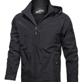 kkboxly  Men's Fall/Winter Casual Lightweight Waterproof Windbreaker Hooded Jacket With Zipped Pockets