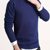 kkboxly Solid Knitted Cable Cotton Sweater, Men's Casual Warm Slightly Stretch Crew Neck Pullover Sweater For Men Fall Winter