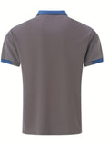 kkboxly  Breathable Regular Fit Contrast Color Design Golf Polo Shirt, Men's Casual V-Neck T-Shirt Short Sleeve For Summer, Men's Clothing