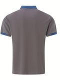kkboxly  Breathable Regular Fit Contrast Color Design Golf Polo Shirt, Men's Casual V-Neck T-Shirt Short Sleeve For Summer, Men's Clothing