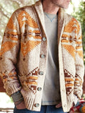 Elegant Retro Mid Stretch Cardigan Coat, Men's Casual Vintage Style V Neck Button Up Cardigan Jacket For Fall Winter