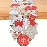 Embroidered Christmas Table Runner 1PC - Polyester Festive Table Decor with Holly, Gift, and Snowflake Patterns - 13.78x70.08inch Rectangular Floral Holiday Table Runner for Dining & Kitchen Decor