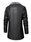 kkboxly  Men's Casual Faux Pu Leather Long Sleeves Button Trench Coats