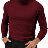 kkboxly  Cotton Blend Turtle Neck Knitted Slim Sweater, Men's Casual Warm Solid High Stretch Pullover Sweater For Fall Winter