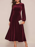 kkboxly Crew Neck A-line Dress, Elegant Long Sleeve Dress For Spring & Fall, Women's Clothing