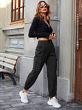 Solid Flap Pocket Jogger Cargo Pants, Vintage Streetwear Pants For Spring & Fall, Women's Clothing