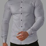 kkboxly  Men's Formal Classic Design Button Up Shirt, Male Clothes For Spring And Fall Business Occasion