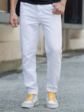 kkboxly  Slim Fit Classic Design Cotton Jeans, Men's Casual Street Style Solid Color Denim Pants For Spring Summer