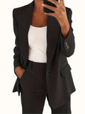 kkboxly  Solid Lapel Pocket Blazer, Elegant Long Sleeve Blazer For Spring & Fall, Women's Clothing