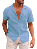kkboxly  Men's Casual Fashion Solid Linen Shirt, Short Sleeve Shirt For Big & Tall Males, Plus Size