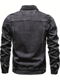 kkboxly Men's Chic Denim Jacket, Street Style Lapel Button Up Multi Pocket Jacket Coat