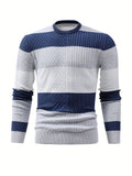 Fashionable Men's Casual Suit, Contrast Colors，Striped Top, Long Sleeve Round Neck Knit Sweater, Suitable For Outdoor Sports And For Autumn And Winter，As Gift
