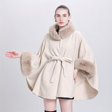 kkboxly  Elegant Large Warm Cape Imitation Otter Rabbit Fur Collar Shawl Loose Large-size Sweater Coat Woman For Autumn & Winter