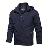 kkboxly  Men's Fall/Winter Casual Lightweight Waterproof Windbreaker Hooded Jacket With Zipped Pockets