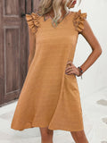kkboxly  Ruffle Hem Ruched Loose Dress, Casual Solid Color Sleeveless Dress For Spring & Summer, Women's Clothing