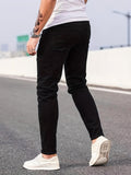 kkboxly  Slim Fit Ripped Jeans, Men's Casual Street Style Distressed High Stretch Denim Pants For Spring Summer, Men's Bottoms