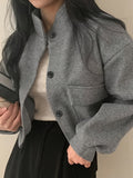 kkboxly  Solid Color Button Front Jacket, Casual Long Sleeve Jacket For Fall & Winter, Women's Clothing