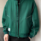 kkboxly  Solid Varsity Jacket, Men's Casual Baseball Jacket Coat Regular Fit College Hipster Windbreaker For Spring Autumn