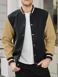 kkboxly  Classic Design Varsity Jacket, Men's Casual Color Block Button Up Jacket For Spring Fall School Baseball