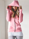 kkboxly   Elegant Solid Zip Up Hoodie With Pocket, Casual Every Day Sweatshirt For Fall & Winter, Women's Clothing
