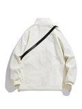 Corduroy Windbreaker Jacket, Men's Casual Street Style Stand Collar Zip Up Varsity Jackets