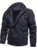 kkboxly  Men's Winter Cargo Jackets Casual Thicken Multi-Pocket Outwear Fleece Lined Military Warm Coat Removable Hood