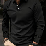 kkboxly  Solid Men's Casual Comfy Long Sleeve Lapel Shirt For Golf, Spring Fall, Gift For Men