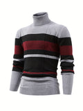 kkboxly Fashionable Men's Casual Long Sleeve Striped Turtleneck Sweater,Suitable For Outdoor Sports,For Autumn And Winter,Can Be Paired With Hip-hop Necklace,As Gifts