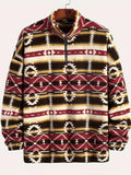 kkboxly  Ethnic Tribal Aztec Print Men's Versatile And Trendy Long Sleeve Fleece Jacket, Suitable For Outdoor Sports In Autumn And Winter
