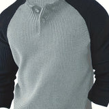 kkboxly  Color Block Men's Comfy Long Raglan Sleeve Round Neck Henley Shirt, Spring Fall Sports Top