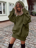 realaiot  Solid Drawstring Hoodie, Casual Long Sleeve Drop Shoulder Hoodie, Women's Clothing