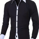 kkboxly  Men's Casual Button Up Contrast Color Long Sleeve Shirt, Men's Clothes For Spring Summer Autumn, Tops For Men