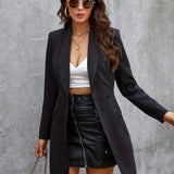 kkboxly  Solid Open Front Blazer, Elegant Lapel Long Sleeve Blazer For Office & Work, Women's Clothing