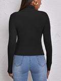 kkboxly  Solid Slim Turtleneck Bottoming Top, Long Sleeve Casual Every Day Top For Fall & Winter, Women's Clothing