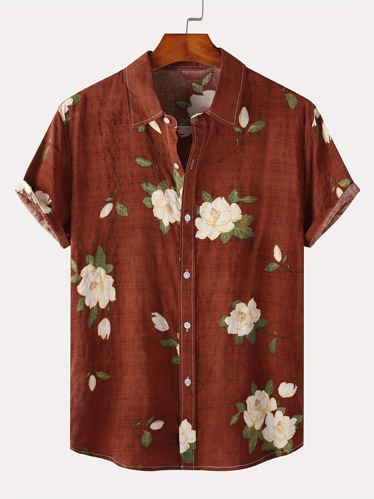 kkboxly  Men's Hawaiian Shirts Summer Floral Print Short Sleeve Button Down Shirt Tropical Holiday Beach Casual Tops