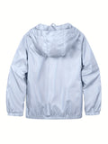 Kid's Windproof Hooded Jacket, Zip Up Waterproof Coat, Boy's Clothes For Spring Fall Outdoor