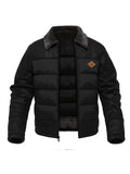 kkboxly  Men's Casual Warm PU Leather Jacket, Chic Faux Fur Collar Padded Coat For Fall Winter